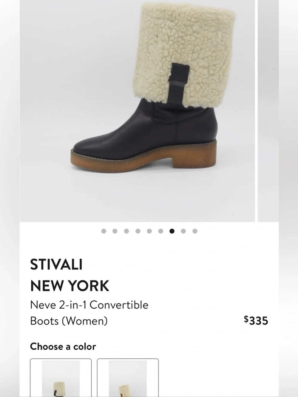 Black Leather Knee-High Boots with Cream Shearling Cuff